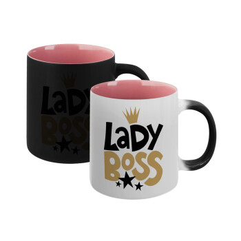 Lady Boss, Κούπα Μαγική εσωτερικό ΡΟΖ, κεραμική 330ml που αλλάζει χρώμα με το ζεστό ρόφημα
