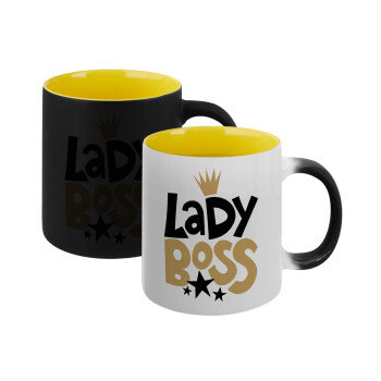 Lady Boss, Κούπα Μαγική εσωτερικό κίτρινη, κεραμική 330ml που αλλάζει χρώμα με το ζεστό ρόφημα