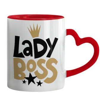 Lady Boss, Κούπα καρδιά χερούλι κόκκινη, κεραμική, 330ml