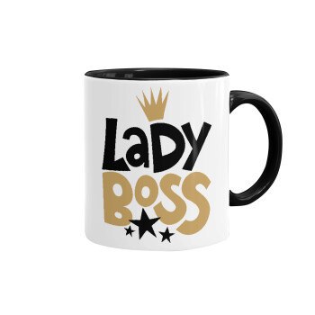 Lady Boss, Κούπα χρωματιστή μαύρη, κεραμική, 330ml