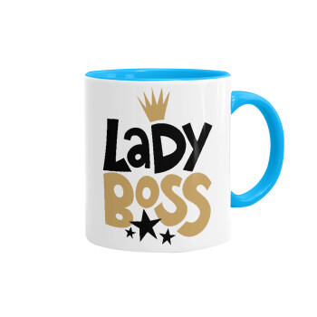 Lady Boss, Mug colored light blue, ceramic, 330ml