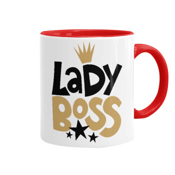 Lady Boss, Κούπα χρωματιστή κόκκινη, κεραμική, 330ml