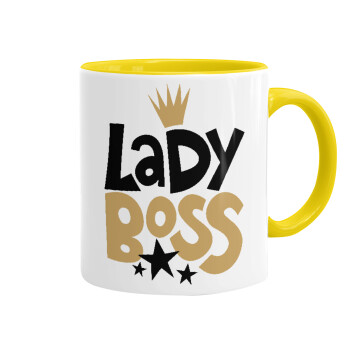 Lady Boss, Κούπα χρωματιστή κίτρινη, κεραμική, 330ml