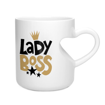 Lady Boss, Κούπα καρδιά λευκή, κεραμική, 330ml