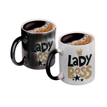 Lady Boss, Color changing magic Mug, ceramic, 330ml when adding hot liquid inside, the black colour desappears (1 pcs)