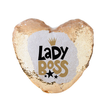 Lady Boss, Μαξιλάρι καναπέ καρδιά Μαγικό Χρυσό με πούλιες 40x40cm περιέχεται το  γέμισμα