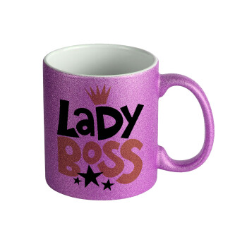 Lady Boss, Κούπα Μωβ Glitter που γυαλίζει, κεραμική, 330ml