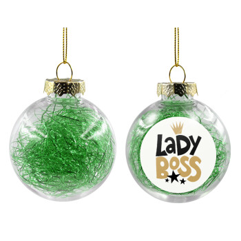 Lady Boss, Χριστουγεννιάτικη μπάλα δένδρου διάφανη με πράσινο γέμισμα 8cm