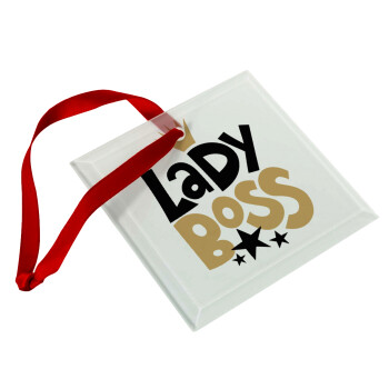 Lady Boss, Στολίδι Χριστουγεννιάτικο στολίδι γυάλινο τετράγωνο 9x9cm