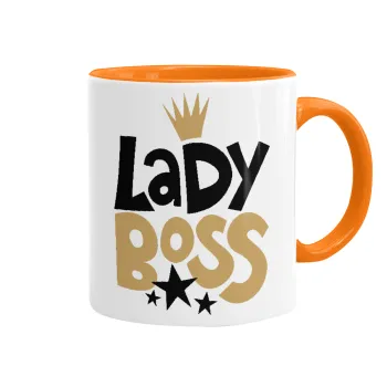 Lady Boss, Κούπα χρωματιστή πορτοκαλί, κεραμική, 330ml