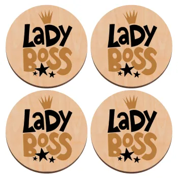 Lady Boss, ΣΕΤ x4 Σουβέρ ξύλινα στρογγυλά plywood (9cm)