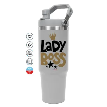 Lady Boss, ΓΚΡΙ Travel Tumbler Θερμός με χερούλι και καλαμάκι 890ml