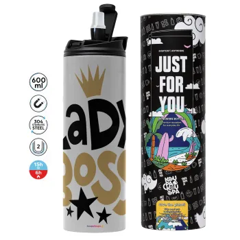 Lady Boss, Tumbler ποτήρι θερμό ΓΚΡΙ από ανοξείδωτο ατσάλι 600ml