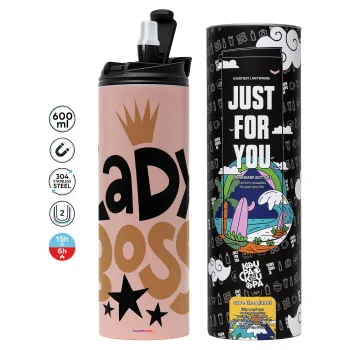 Lady Boss, Tumbler ποτήρι θερμό ΡΟΖ από ανοξείδωτο ατσάλι 600ml