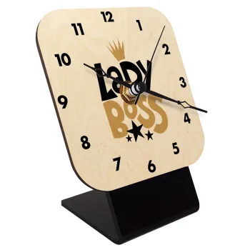 Lady Boss, Quartz Table clock in natural wood (10cm)