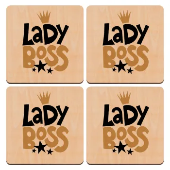 Lady Boss, ΣΕΤ x4 Σουβέρ ξύλινα τετράγωνα plywood (9cm)