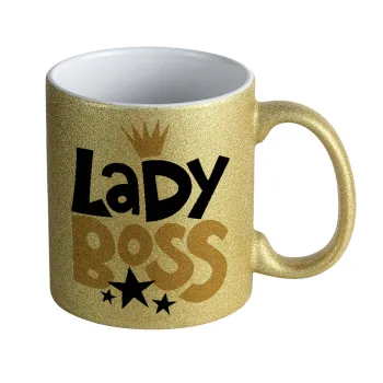 Lady Boss, Κούπα Χρυσή Glitter που γυαλίζει, κεραμική, 330ml