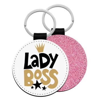 Lady Boss, Μπρελόκ Δερματίνη, στρογγυλό ΡΟΖ (5cm)