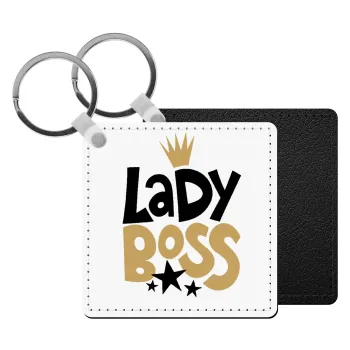 Lady Boss, Μπρελόκ Δερματίνη, τετράγωνο ΜΑΥΡΟ (5x5cm)