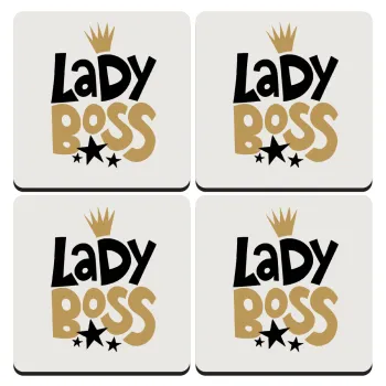 Lady Boss, ΣΕΤ 4 Σουβέρ ξύλινα τετράγωνα (9cm)