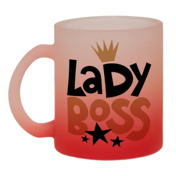 Lady Boss, Κούπα γυάλινη δίχρωμη με βάση το κόκκινο ματ, 330ml