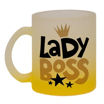Lady Boss, Κούπα γυάλινη δίχρωμη με βάση το κίτρινο ματ, 330ml