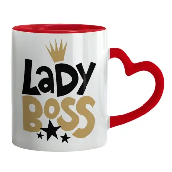Lady Boss, Mug heart red handle, ceramic, 330ml