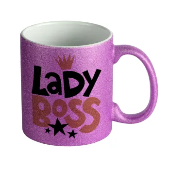 Lady Boss, Κούπα Μωβ Glitter που γυαλίζει, κεραμική, 330ml