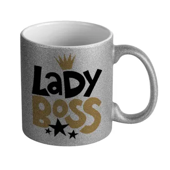 Lady Boss, Κούπα Ασημένια Glitter που γυαλίζει, κεραμική, 330ml