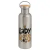 Stainless steel Silver with wooden lid (bamboo), double wall, 750ml