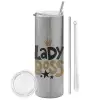 Tumbler stainless steel Silver 600ml, with metal straw & cleaning brush