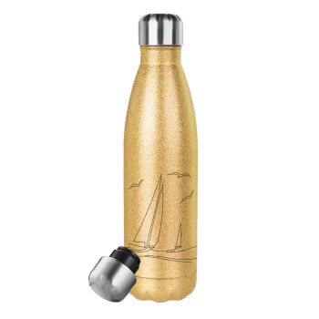 Sailing, Glitter gold stainless steel thermos bottle, double-walled, 500ml