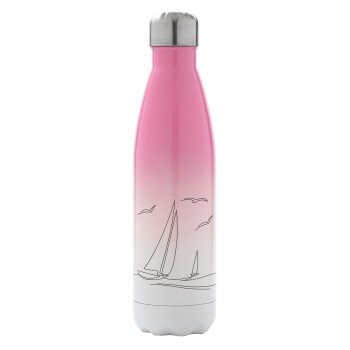Sailing, Metal mug thermos Pink/White (Stainless steel), double wall, 500ml