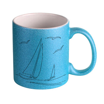 Ιστιοπλοΐα Sailing, Κούπα Σιέλ Glitter που γυαλίζει, κεραμική, 330ml