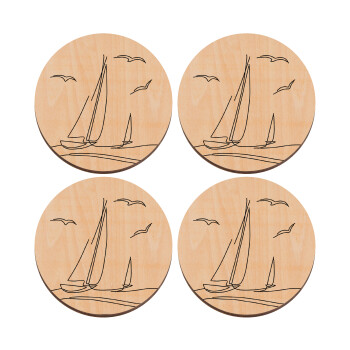 Ιστιοπλοΐα Sailing, ΣΕΤ x4 Σουβέρ ξύλινα στρογγυλά plywood (9cm)