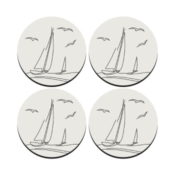 Sailing, SET of 4 round wooden coasters (9cm)