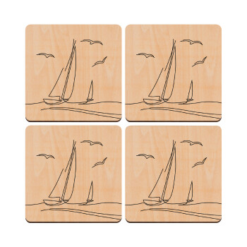 Ιστιοπλοΐα Sailing, ΣΕΤ x4 Σουβέρ ξύλινα τετράγωνα plywood (9cm)