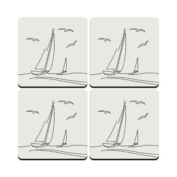 Sailing, ΣΕΤ 4 Σουβέρ ξύλινα τετράγωνα (9cm)
