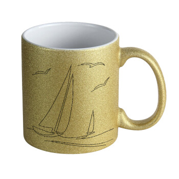 Ιστιοπλοΐα Sailing, Κούπα Χρυσή Glitter που γυαλίζει, κεραμική, 330ml