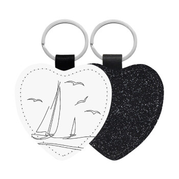 Ιστιοπλοΐα Sailing, Μπρελόκ PU δερμάτινο glitter καρδιά ΜΑΥΡΟ