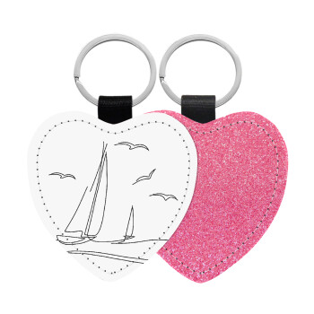 Sailing, Μπρελόκ PU δερμάτινο glitter καρδιά ΡΟΖ