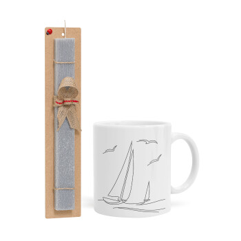 Sailing, Πασχαλινό Σετ, Κούπα κεραμική (330ml) & πασχαλινή λαμπάδα αρωματική πλακέ (30cm) (ΓΚΡΙ)