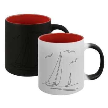 Sailing, Κούπα Μαγική εσωτερικό κόκκινο, κεραμική, 330ml που αλλάζει χρώμα με το ζεστό ρόφημα (1 τεμάχιο)