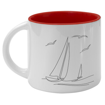 Ιστιοπλοΐα Sailing, Κούπα κεραμική 400ml Λευκή/Κόκκινη