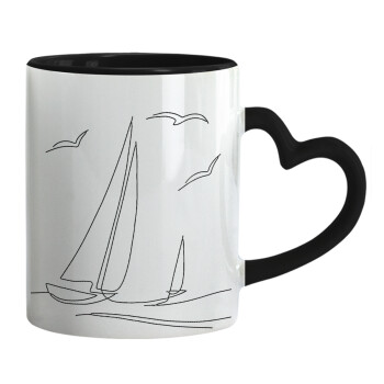 Sailing, Mug heart black handle, ceramic, 330ml