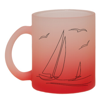 Ιστιοπλοΐα Sailing, Κούπα γυάλινη δίχρωμη με βάση το κόκκινο ματ, 330ml