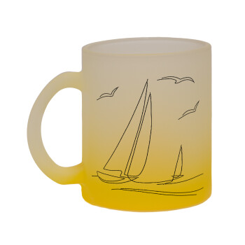 Sailing, Κούπα γυάλινη δίχρωμη με βάση το κίτρινο ματ, 330ml