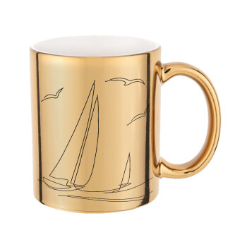 Sailing, Mug ceramic, gold mirror, 330ml