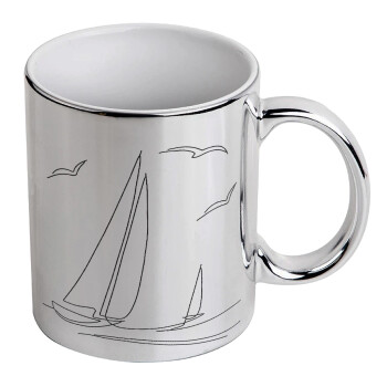 Sailing, Mug ceramic, silver mirror, 330ml
