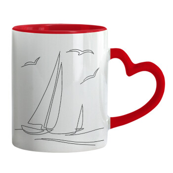 Sailing, Mug heart red handle, ceramic, 330ml
